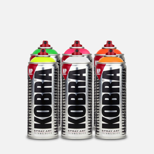 Pack of 6 kobra fluorescent colours 400ml