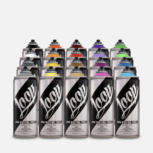 Spray paint pack containing 20 Loop 400ml cans