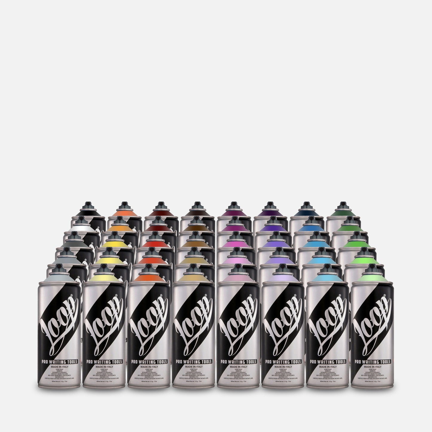 Spray paint pack containing 40 Loop 400ml cans.