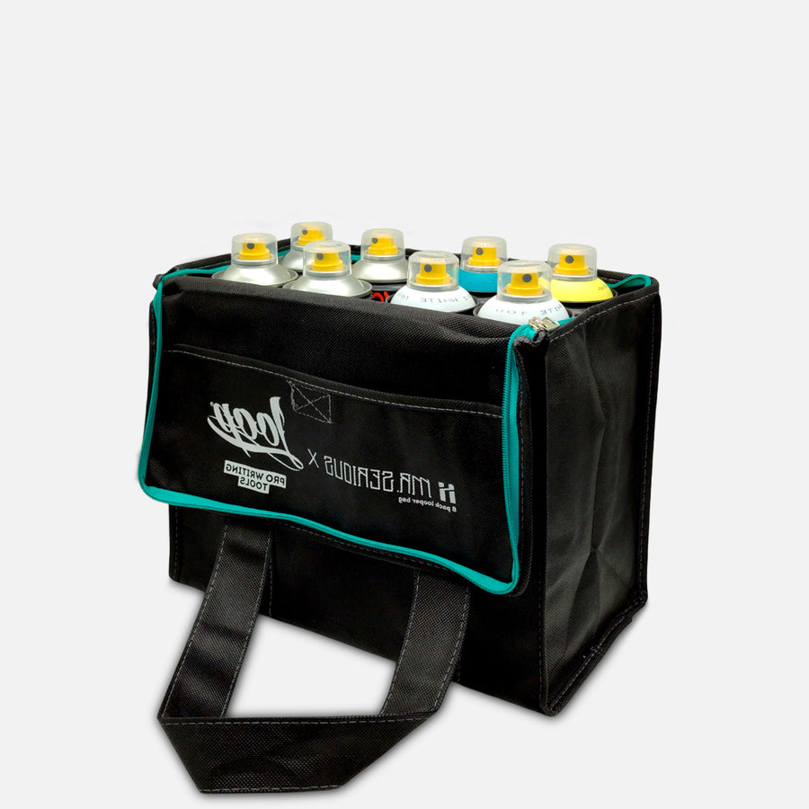 8 Pack Looper Bag designed to hold 8 cans of spray paint durable carry bag shown on grey background