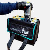 8 Pack Looper Bag designed to hold 8 cans of spray paint durable carry bag shown on grey background