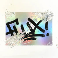 Packaged Stickers with 'FLUX' branding on a Grey background