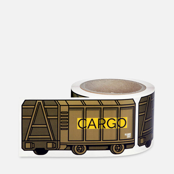 Roll of stickers with a Brown Freight train design on a grey background
