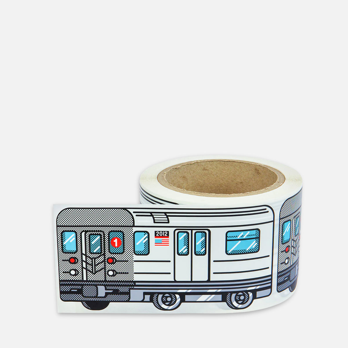 Roll of stickers with a grey train NewYork Subway design on a grey background