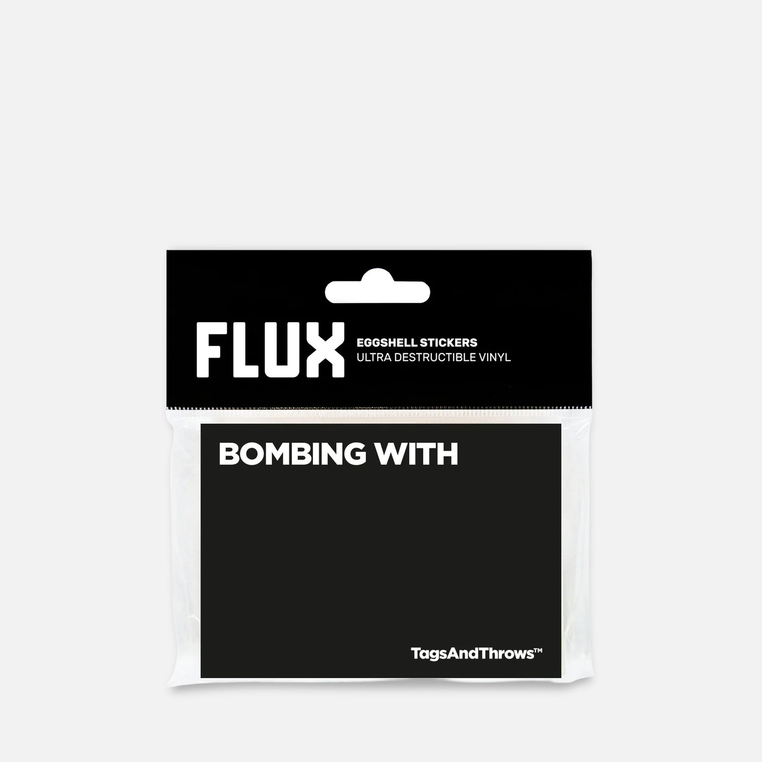 Packaged Stickers with 'FLUX' branding on a Grey background