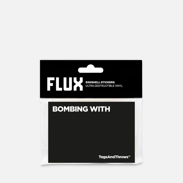 Packaged Stickers with 'FLUX' branding on a Grey background