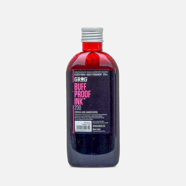 Grog buff proof 200ml refill red on a grey background 