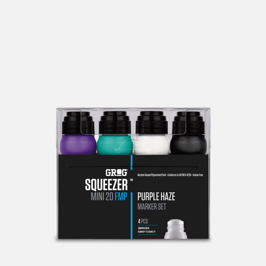 Grog squeezer mini 20 fmp purple haze marker set of 4 in clear plastic packaging on grey background
