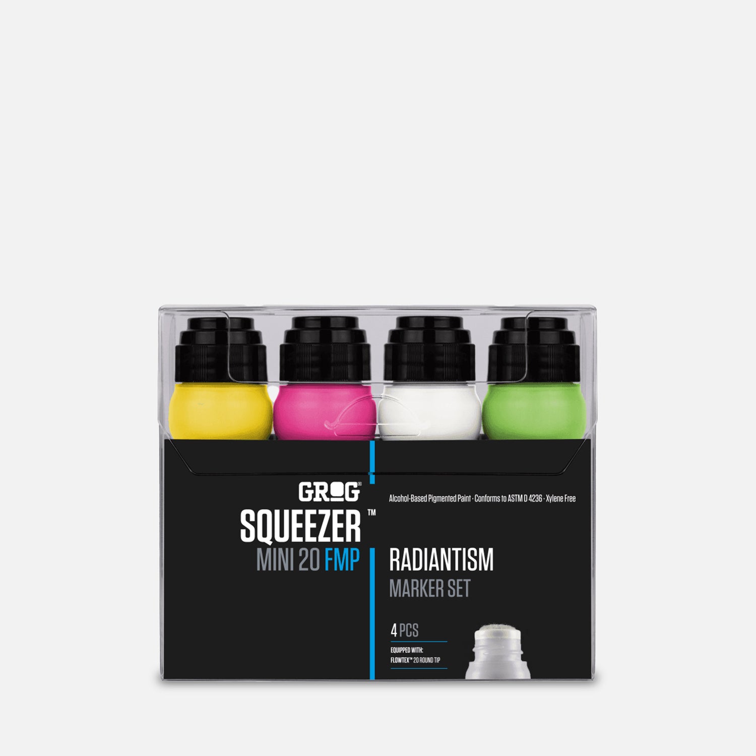 Grog squeezer mini 20 fmp radiantism marker set of 4 in clear plastic packaging on grey background