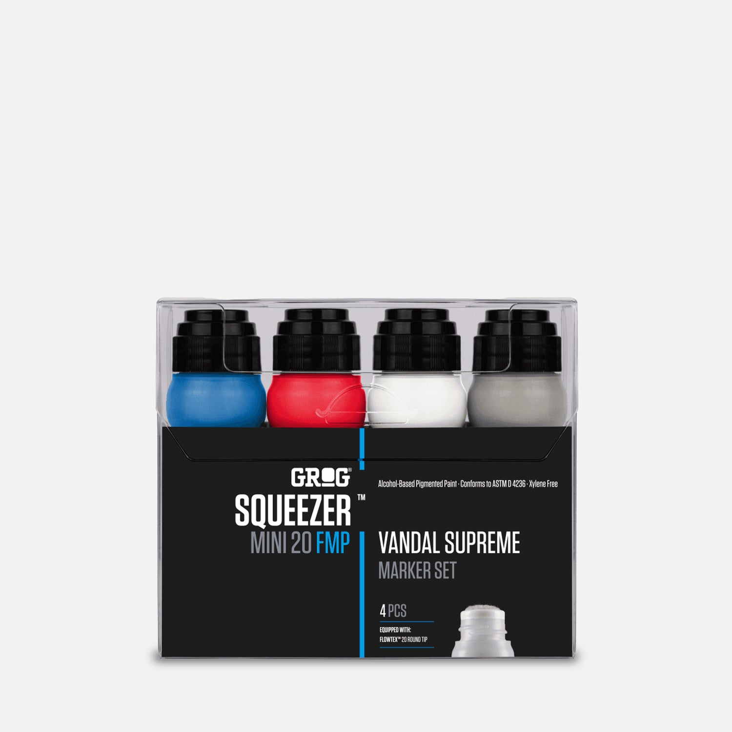 Grog squeezer mini 20 fmp vandal supreme marker set of 4 in clear plastic packaging on grey background 