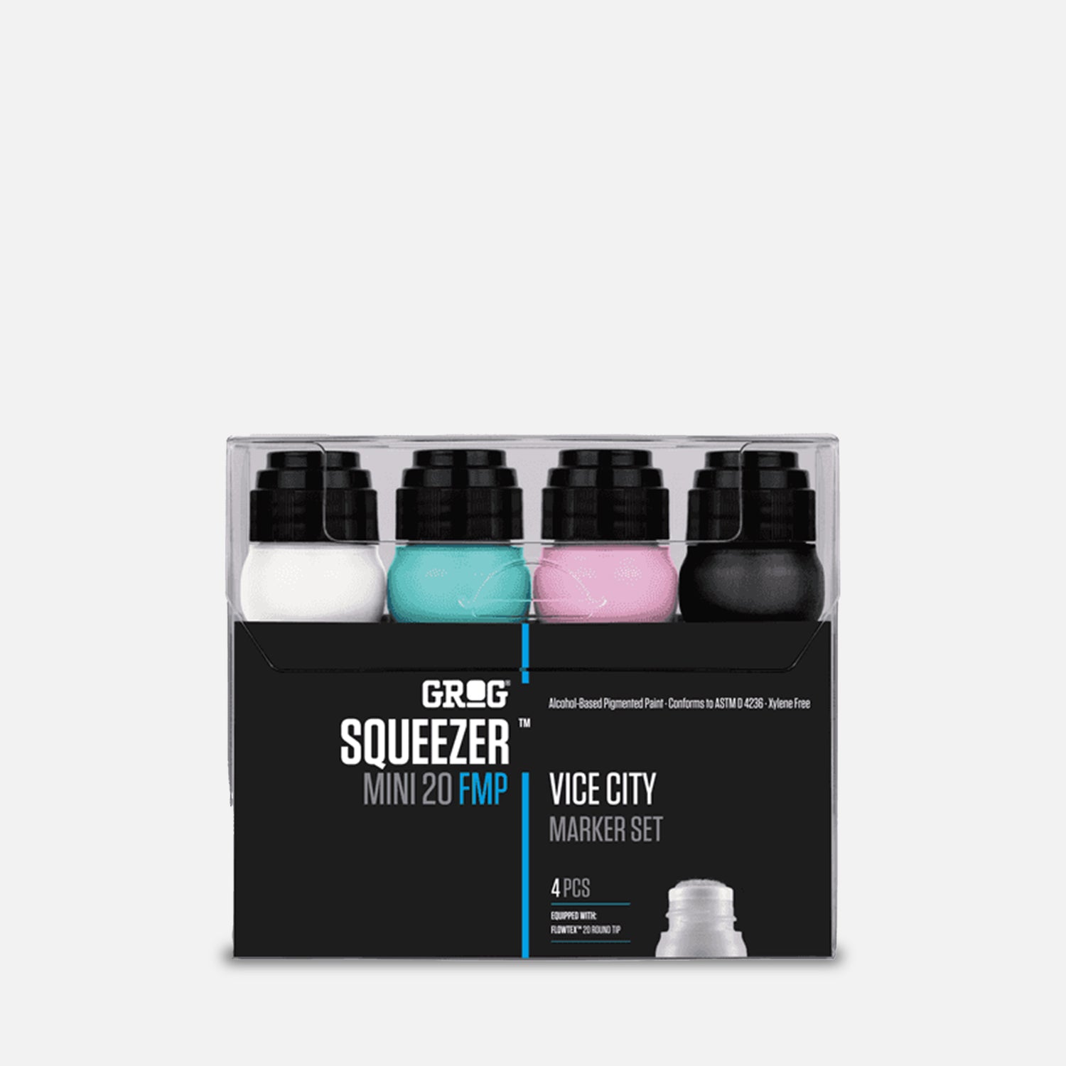 Grog squeezer mini 20 fmp vice city marker set of 4 in clear plastic packaging on grey background 