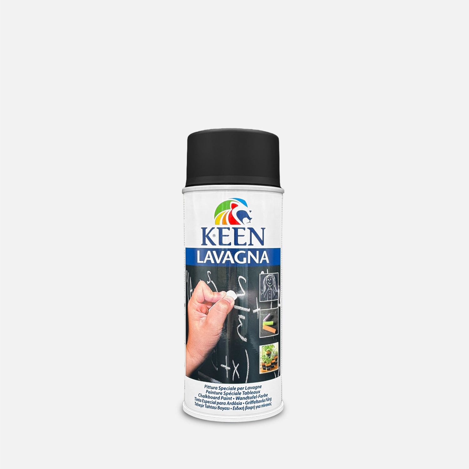 Keen Lavagna black chalkboard spray paint can with matte finish for blackboard walls, writable surface aerosol paint 