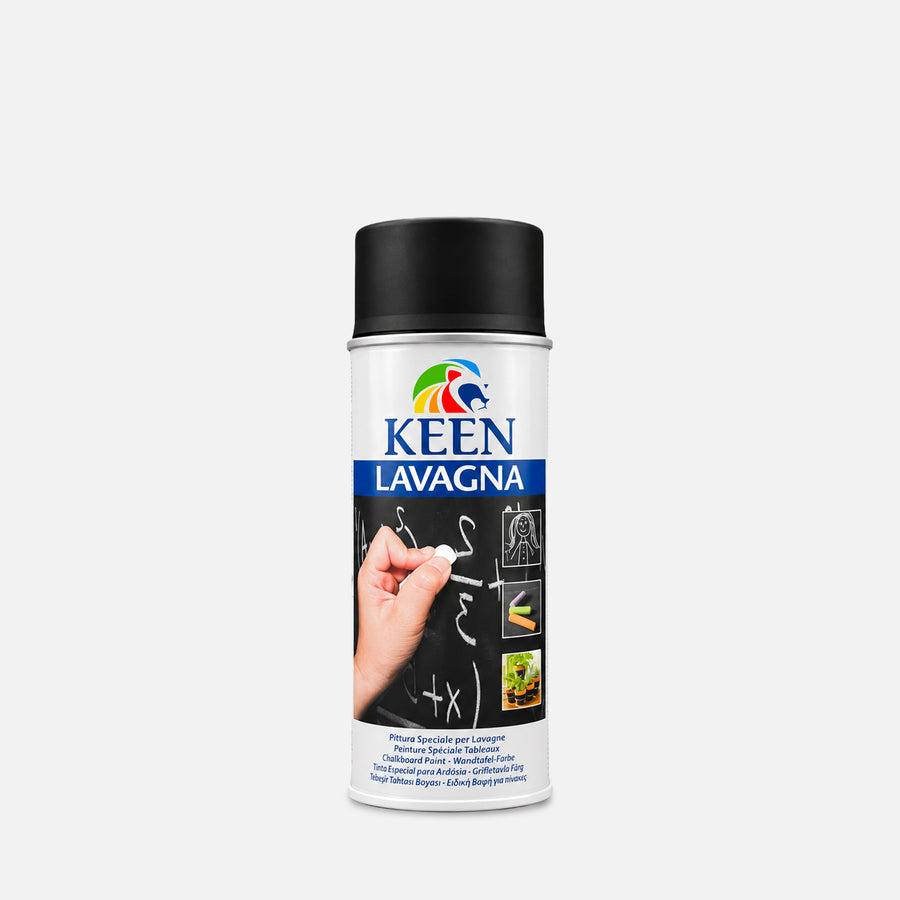 Keen Lavagna black chalkboard spray paint can with matte finish for blackboard walls, writable surface aerosol paint 