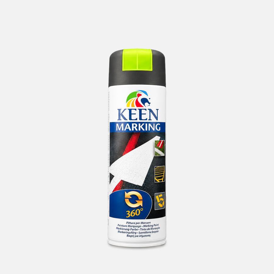 Fluorescent yellow keen marking spray paint can for industrial floor marking and line applications