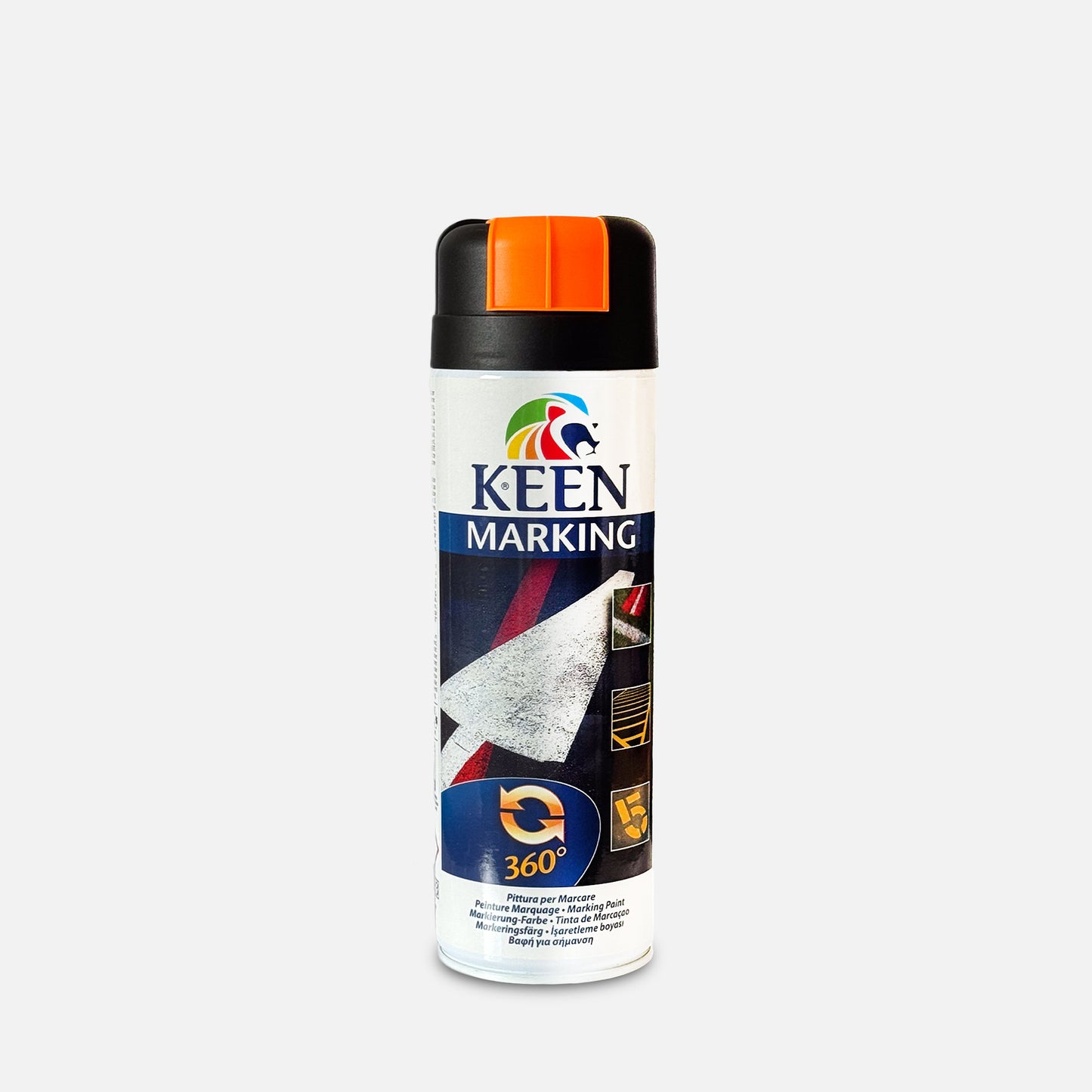 A can of Keen spray paint on grey background