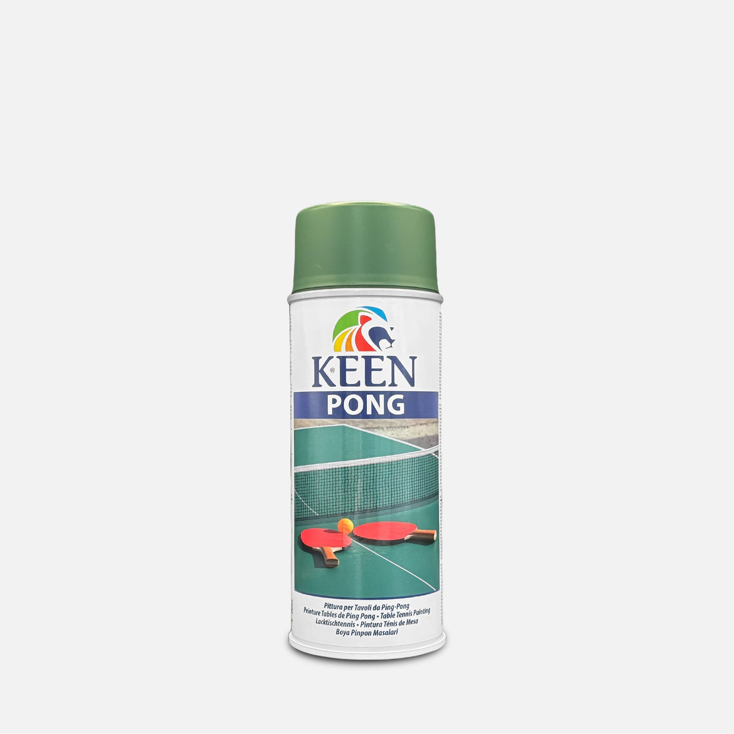 spray paint can of keen pong 400ml on a grey background