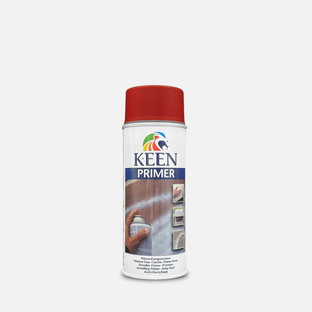 Keen primer spray can on a grey background