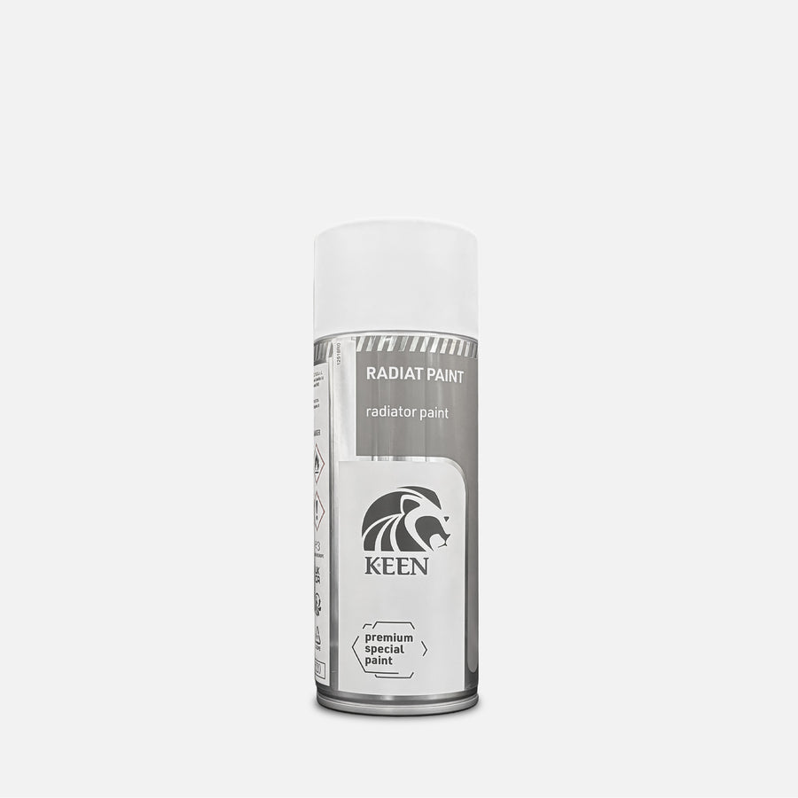 spray paint can of keen Radiat Paint 400ml on a grey background