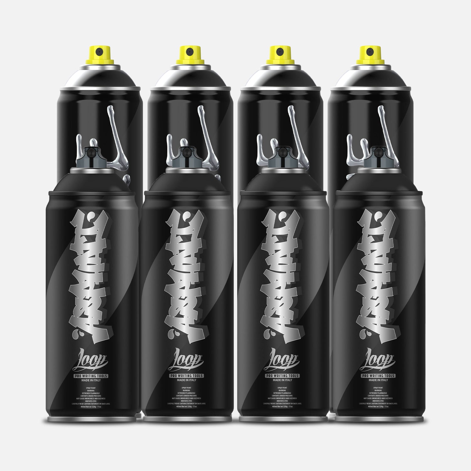 Spray paint pack containing Loop chrome 600ml and loop asphalt 400ml