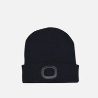 Loop beanie with light in black on grey background
