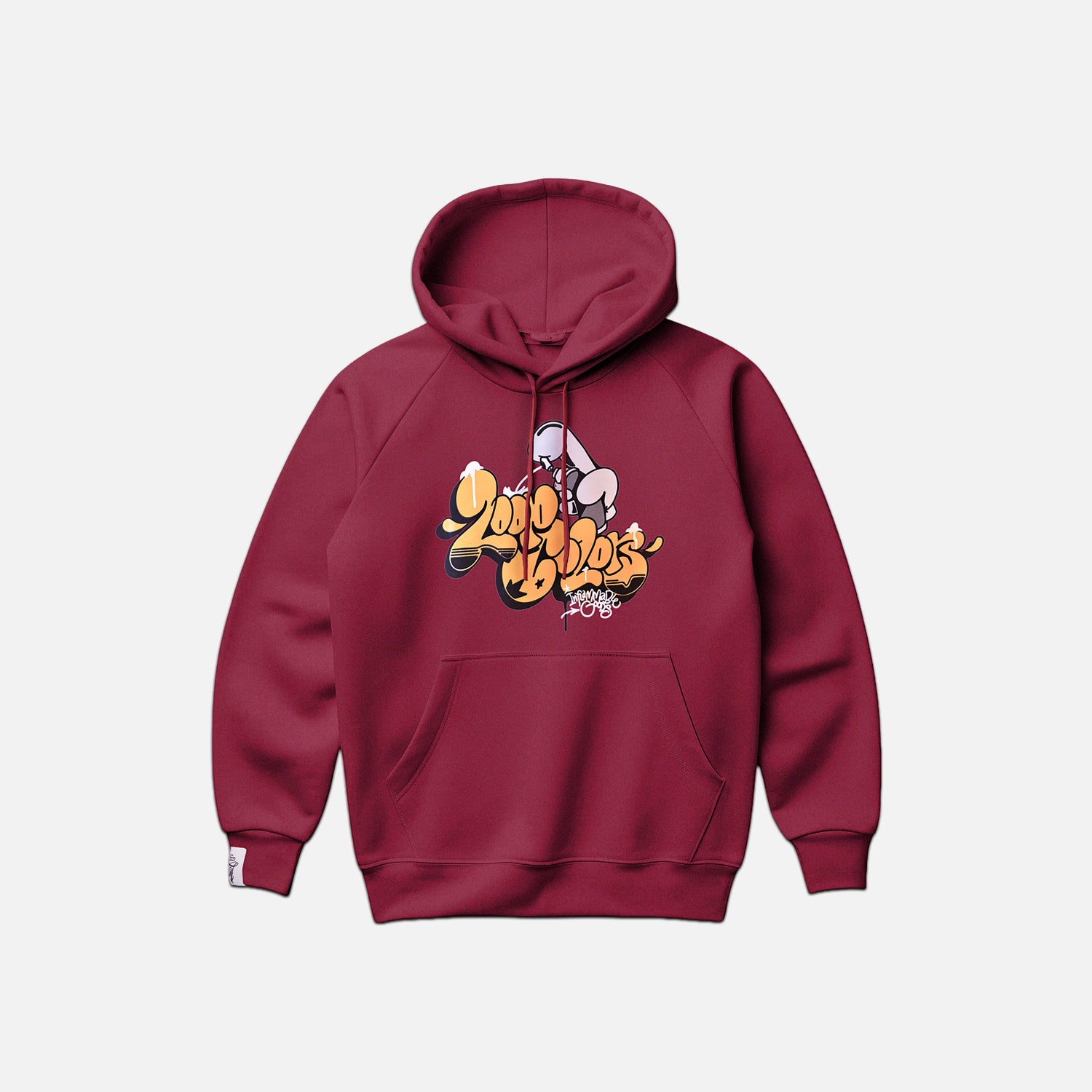 Loop Colours Bordeaux Inflammable Goods Hoodie in burgundy on grey background  — Small