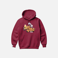 Loop Colours Bordeaux Inflammable Goods Hoodie in burgundy on grey background 