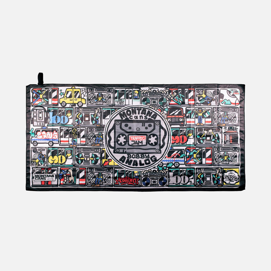 Montana Cans Traffic Jam beach towel featuring artwork by Bobby Analog