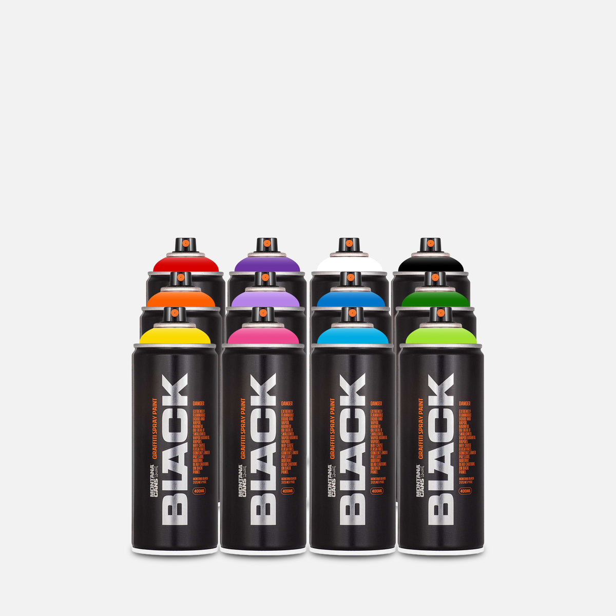 12 different colours of montana black 400ml