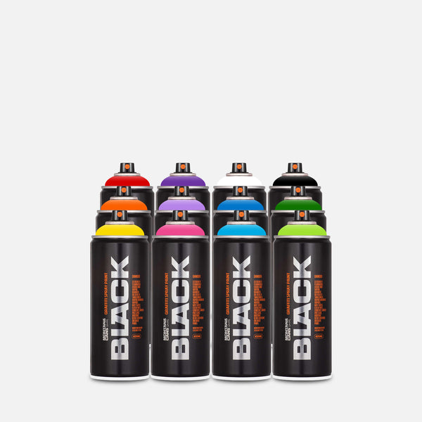 12 different colours of montana black 400ml