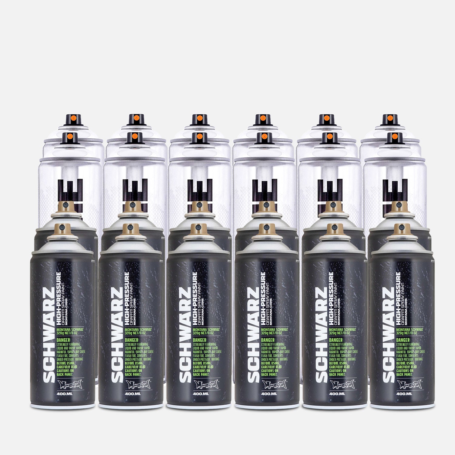 12 cans of Montana Schwarz and 12 cans of Montana Chrome