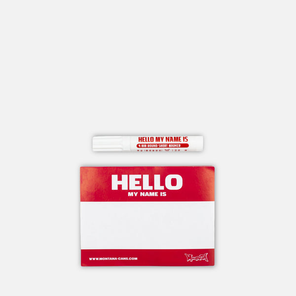 Montana Hello My Name Red Sticker Pack on a grey background
