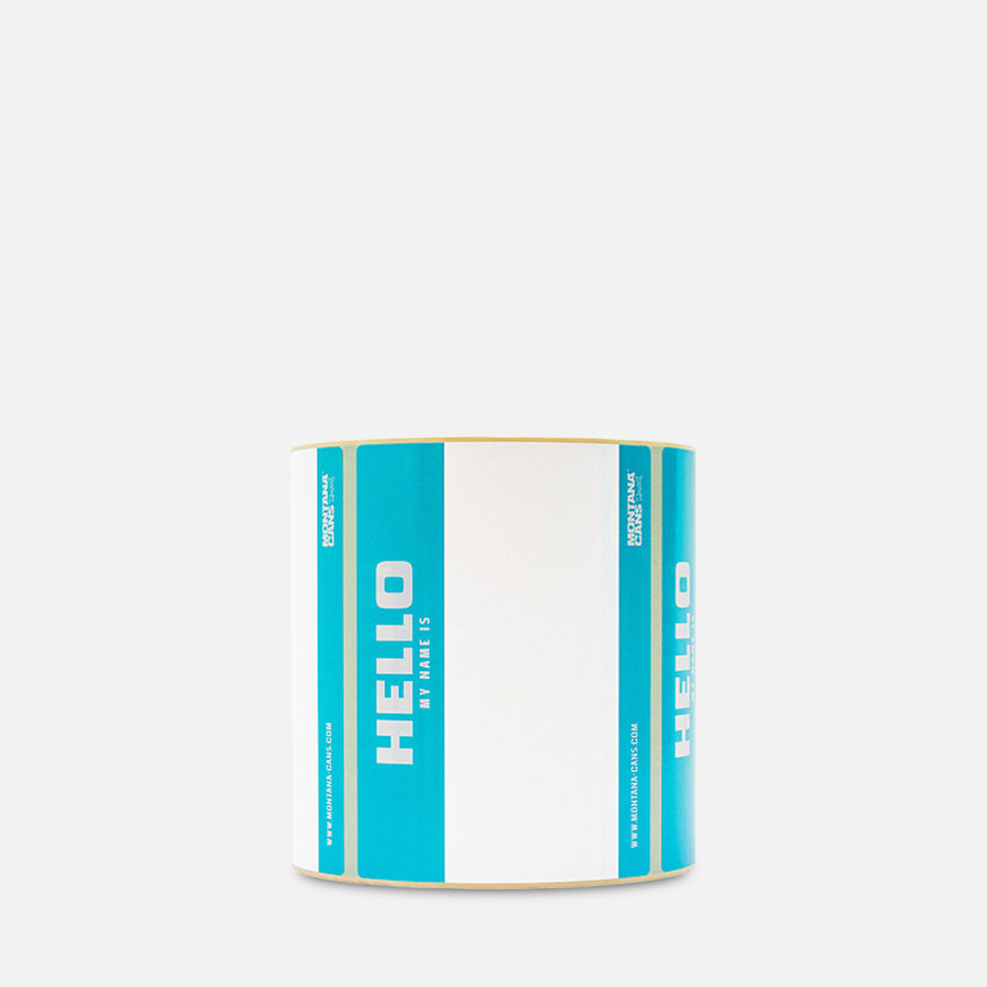 Montana Hello My Name Roll Sticker Pack on a grey background