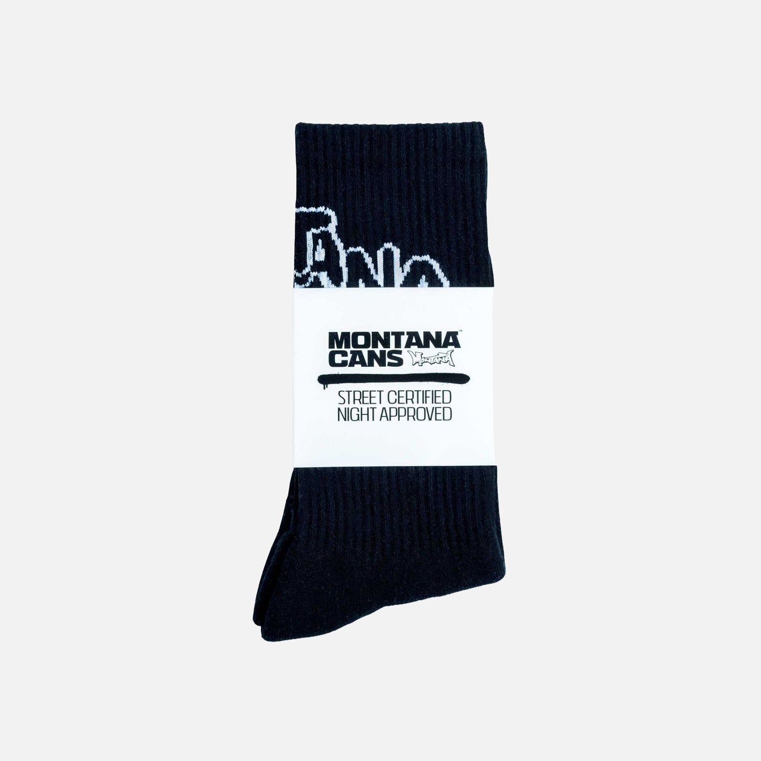 Montana Cans MC Styles Black crew socks with Montana logo design