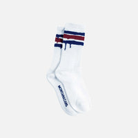 Montana Socks Stripes White crew socks with blue and red stripe design