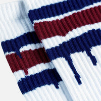 Montana Socks Stripes White crew socks with blue and red stripe design