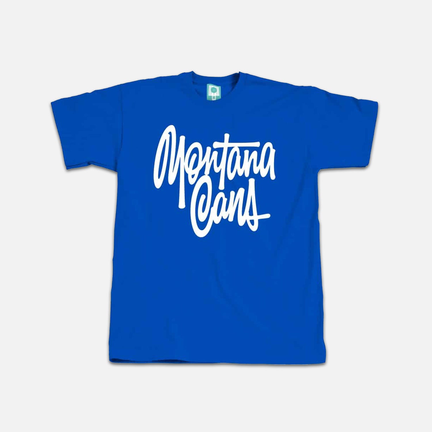 Montana T-Shirt Tag By Shapiro in blue on grey background — Large