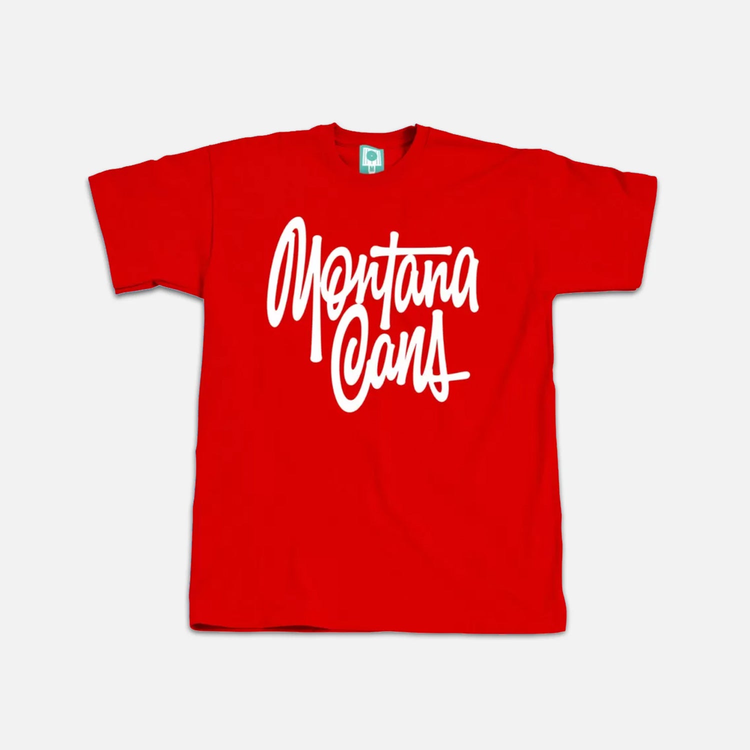 Montana T-Shirt Tag By Shapiro in red on grey background — Large