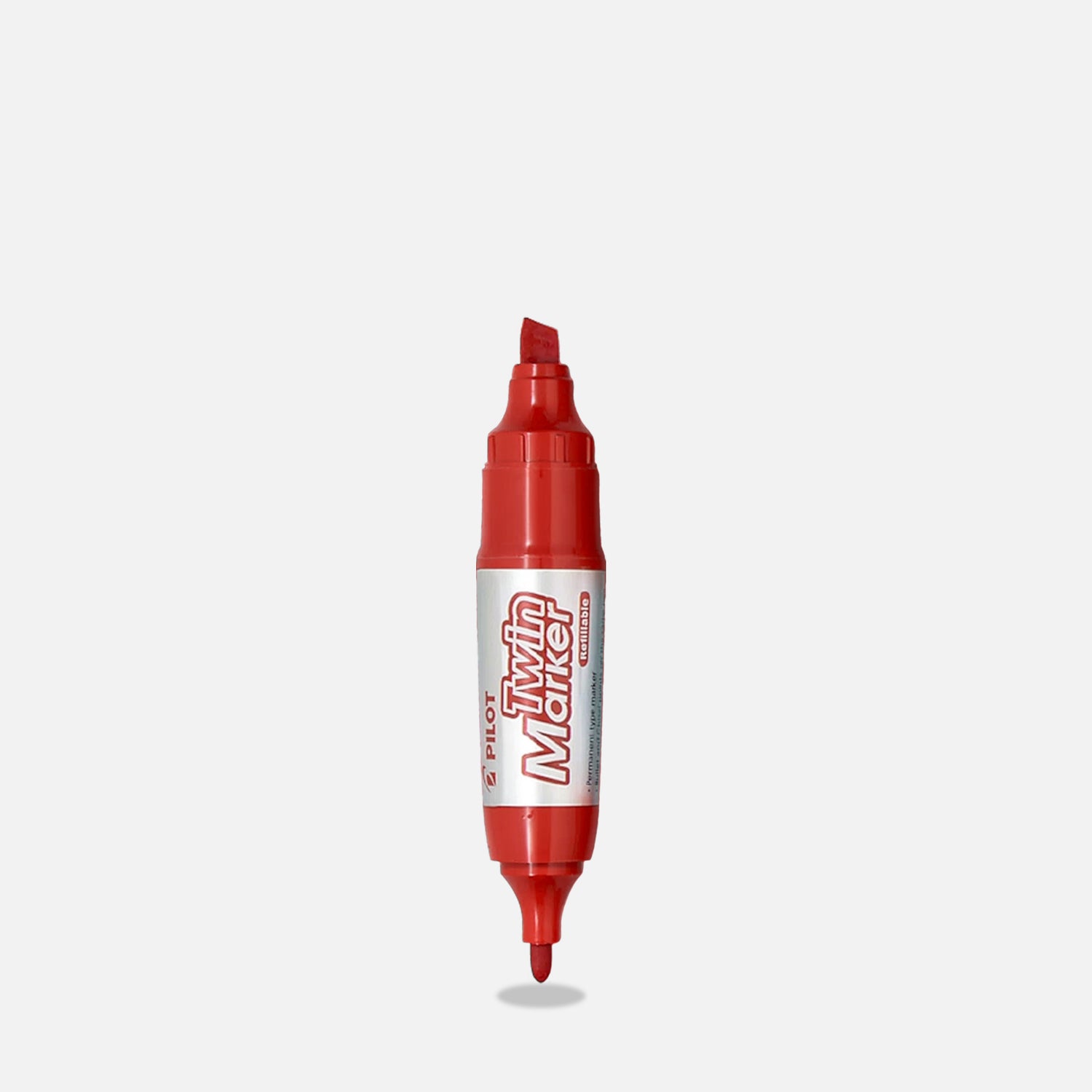 Pilot Jumbo Twin Marker permanent marker pen with twin tips for broad and fine writing shown on grey background. — Red
