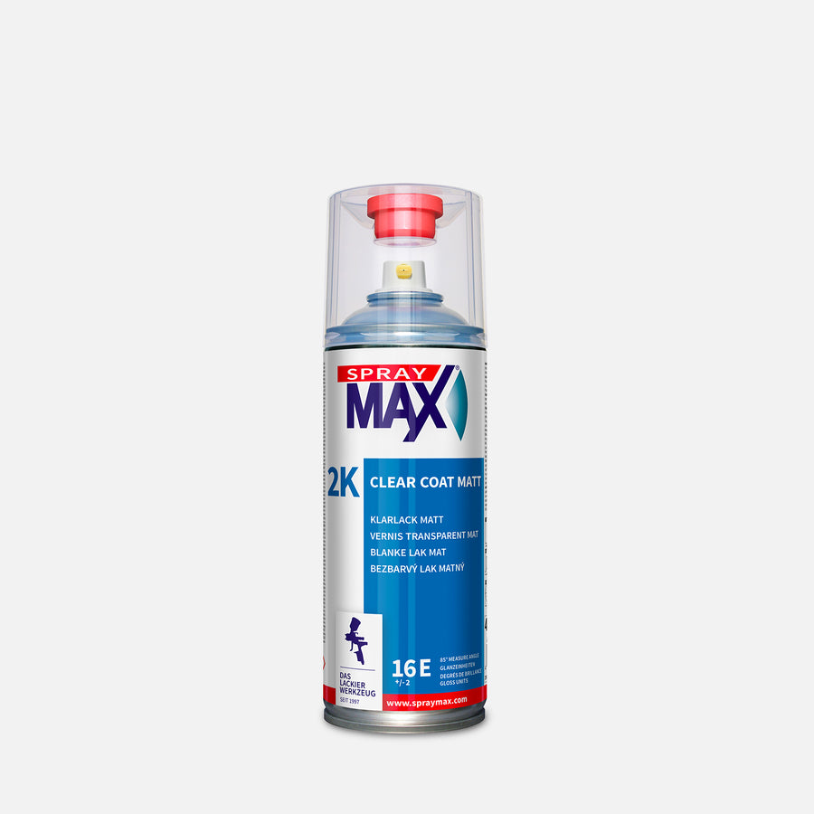 SprayMax 2K 16E clear coat aerosol spray can with cap – professional automotive clear lacquer for matte finish
