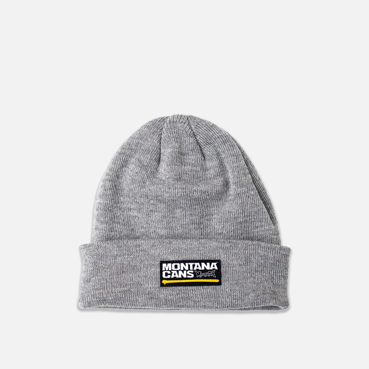 Gray beanie with Montana Cans logo on a grey background