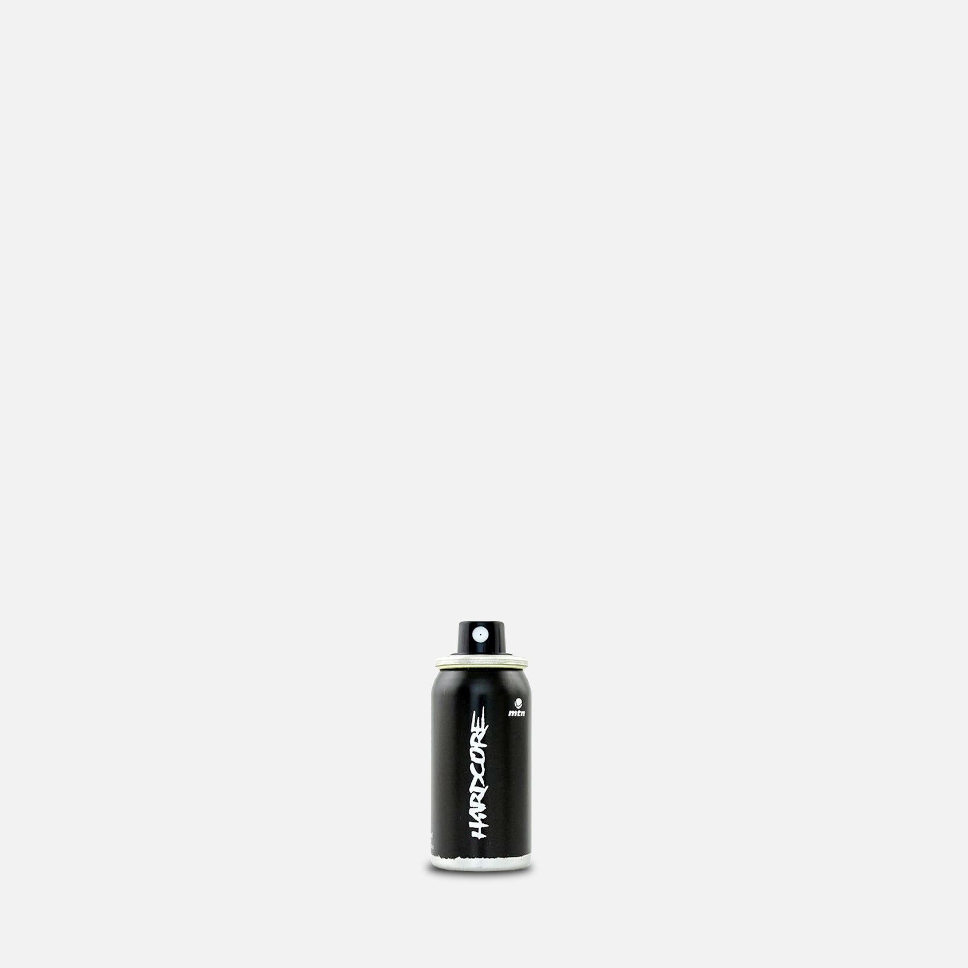 mtn spray paint can with 'HARDCORE' branding on a grey background